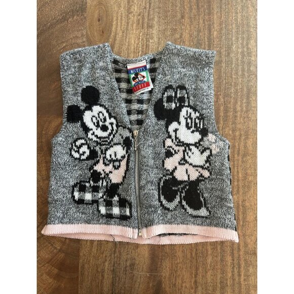 Vintage Disney Mickey's Stuff Vest Youth Small Gray Knit Mickey Minnie Made USA - Picture 1 of 8